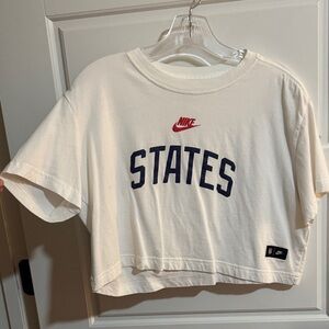 Nike Cream Crop Top with Red and Blue Accents